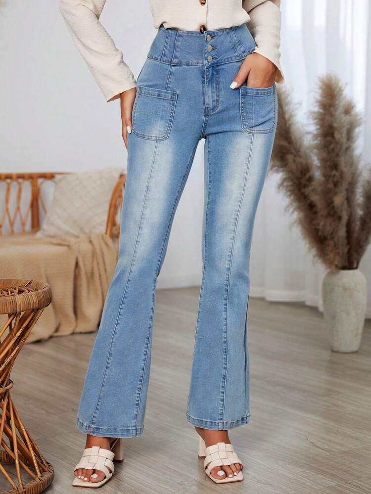 Women's High Waist Casual Washed Flared Jeans