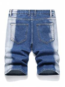 Men's Distressed Denim Shorts, European And American Style - Blue and White - View 2