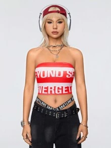 Muchica Quý cô Áo không dây Với Lá thư , Sọc & In hoa - Đỏ và trắng - Xem 1