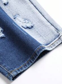 Men's Distressed Denim Shorts, European And American Style - Blue and White - View 3