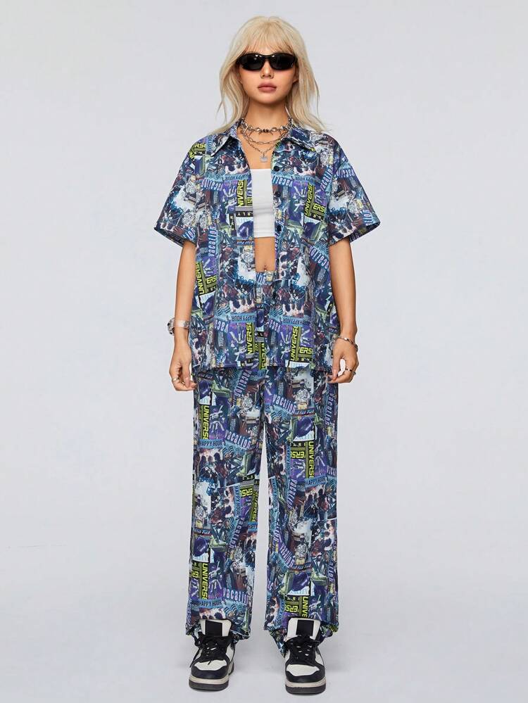 Women'S Graffiti Print Two-Piece Set