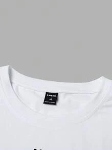 SHEIN Manfinity Homme Men's Round Neck Long Sleeve T-Shirt With Letter Print - White - View 4
