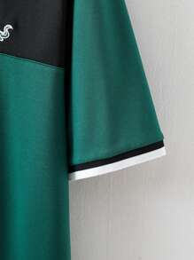 Manfinity Homme Men's Plus-Size Embroidery Detail Colorblock Short Sleeve Polo Shirt - Green - View 3