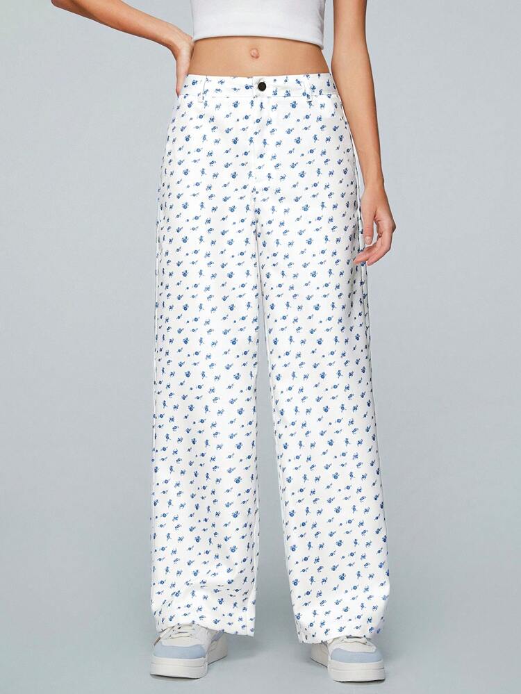 Ditsy Floral Printed Straight Leg Casual Pants