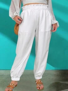 SHEIN LUNE Plus Paperbag Waist Slant Pocket Pants Fall Cloth For Women