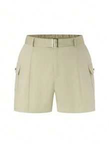 SHEIN LUNE Short De Couleur Unie De Grande Taille Avec Poches - Kaki - Voir 1