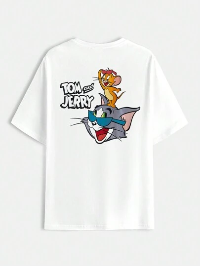 TOM & JERRY X SHEIN 男士卡通和字母圖案t恤