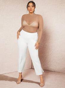 SHEIN BAE Blusa de manga larga con malla para mujer talla grande
