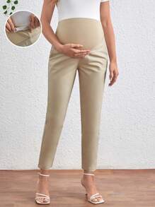 SHEIN Maternity Adjustable Waist Pants - Khaki - View 1
