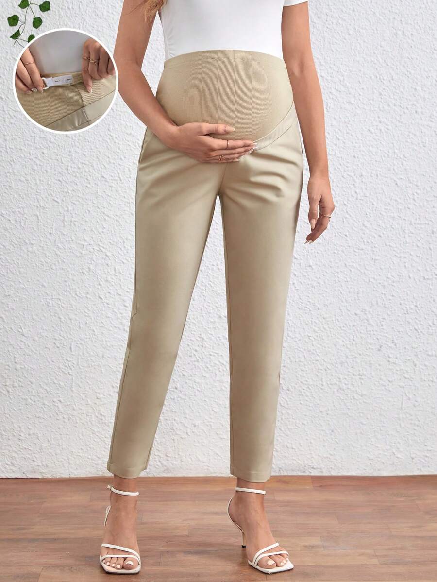 SHEIN Maternity Adjustable Waist Pants - Khaki - View 1
