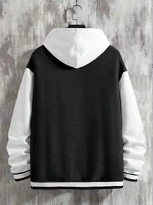 Manfinity Homme 男士字母印花条纹拼色棒球夹克，男士棒球夹克，男士外套 - 黑與白 - 查看 2