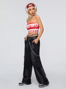 Muchica Quý cô Áo không dây Với Lá thư , Sọc & In hoa - Đỏ và trắng - Xem 5