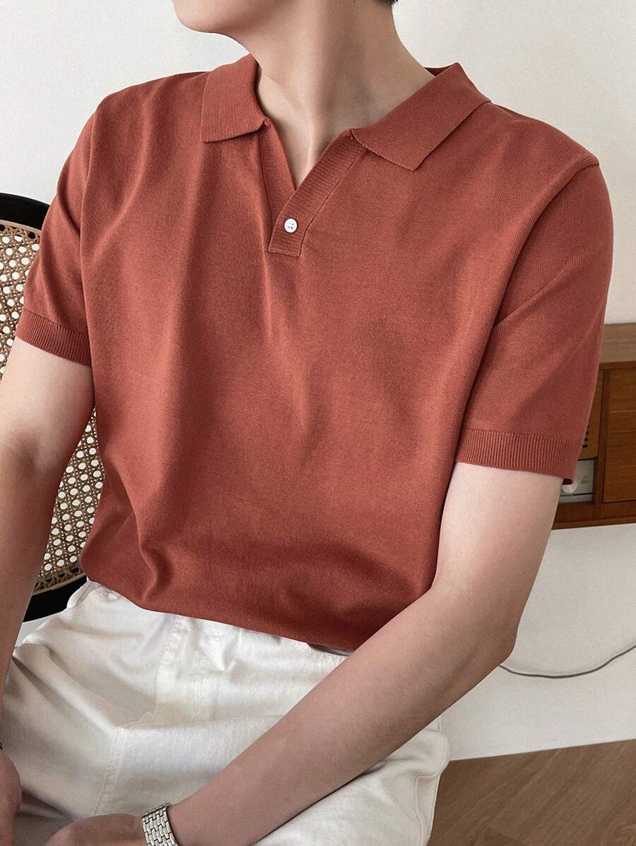 DAZY Men Solid Polo Neck Knit Top Business Attire - Burnt Orange - View 1
