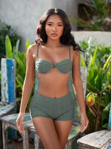 SHEIN Swim Effen kleur bikiniset met rugknoop en beugel, bikini-outfit strand badmode badpak zomer