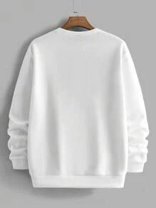 Manfinity VCAY Men's Letter Print Long Sleeve Knit Sweatshirt, For Fall Winter - White - View 2