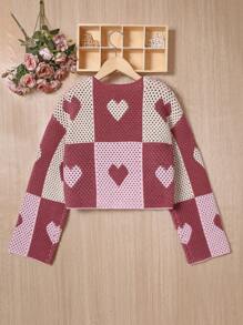 Teenage Girl's Cardigan With Heart Pattern - Pink - View 2