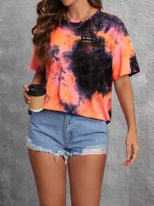 SHEIN LUNE 女字母貼片細節紮染 T 卹 - 橘色 - 查看 5