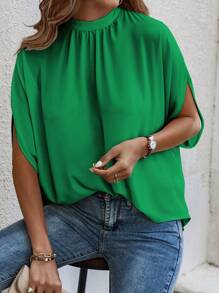 EMERY ROSE Tie Back Batwing Sleeve Solid Blouse - Green - View 3
