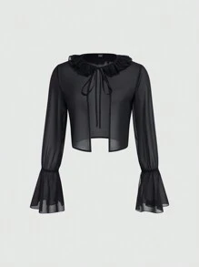 SHEIN Unity Nhẹ Chiffon Chống nắng Áo sơ mi - màu đen - Xem 1