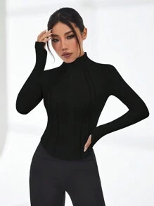 Easithlete 女士立領修身運動夾克 - 黑色 - 查看 5