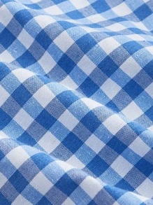 SHEIN MOD Blue Short Sleeve Gingham Dress With Lovely Ruffle Hem Detail - Blue - View 4