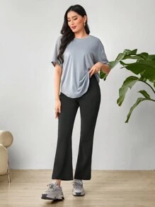 Seusyu 女士簡約素色緊身褲 - 黑色 - 查看 3