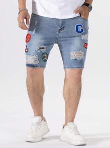 Manfinity EMRG Nam Kích thước lớn Quần jean rách Quần short Với In Vá lại - Rửa nhẹ - Xem 6