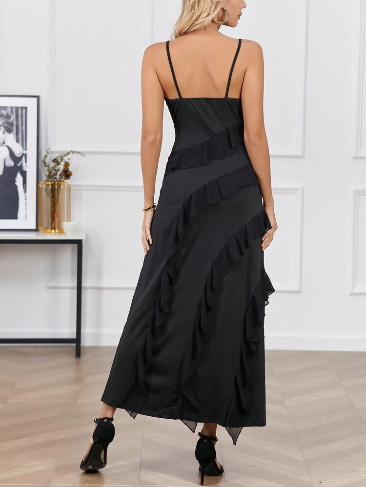 Solid Color Ruffled Decor Cami Sundress