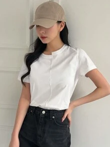 DAZY 女式純色不對稱領t卹 - 白色 - 查看 6