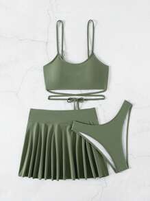 SHEIN Swim Summer Beach Front Bikini Set With Beach Skirt Cover 3pcs Music Festival