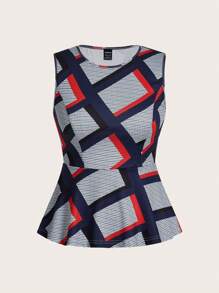 SHEIN Lady Women'S Geometric Pattern Halter Tank Top With Ruffle Hem - Multicolor - View 5