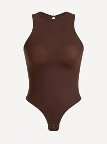 SHAPORA 女性無袖純色緊身連體背心衣 - 棕色 - 查看 3
