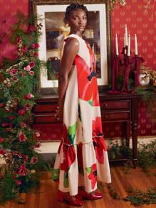 VALERIA GALIPOLI Designer Asymmetrical Neck Knot Dress,Summer Elegant Dress, Sundress For Festival - Multicolor - View 5