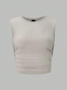 SHEIN Essnce 女式褶皺側邊肋紋坦克上衣 - 彩色 - 查看 7