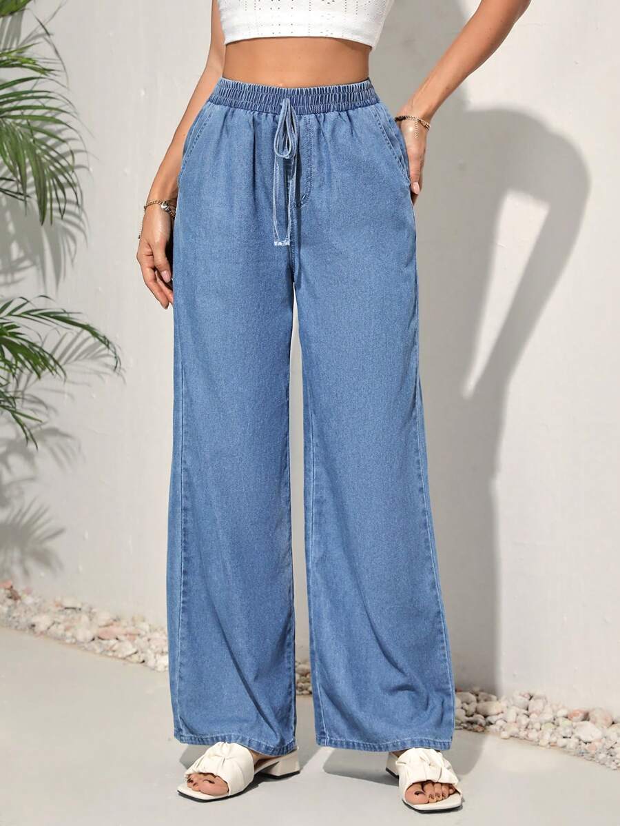 Vivid Eden Của phụ nữ Lỏng lẻo phù hợp Cao eo Đàn hồi Ban nhạc Quần legging thẳng - Rửa trung bình - Xem 1