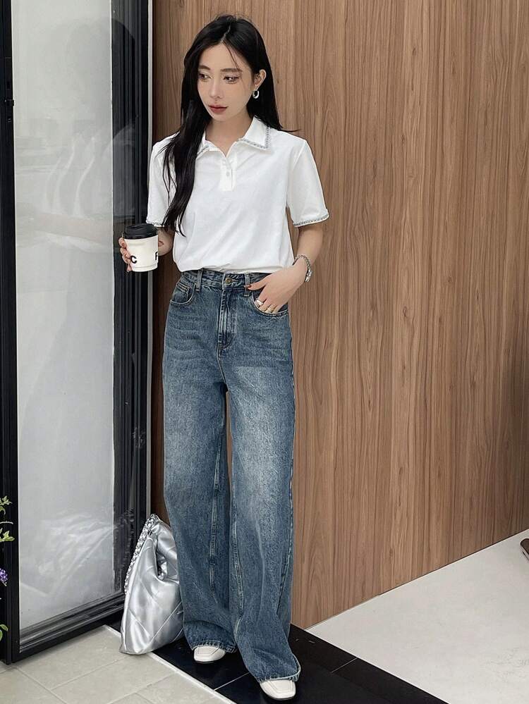 Women's Polo Collar Casual Basic Short Sleeve T-Shirt