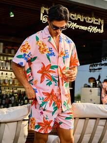 Manfinity Men's All-Over Print Short-Sleeve Shirt And Shorts Beach Outfit - Multicolor - View 8