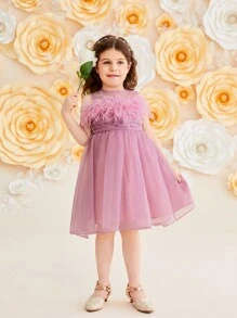 SHEIN Young Girl's Spliced Glamorous Sleeveless Mesh Dress - Purple - View 4