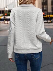 SHEIN LUNE 半拉鏈落肩袖運動衫 - 白色 - 查看 2