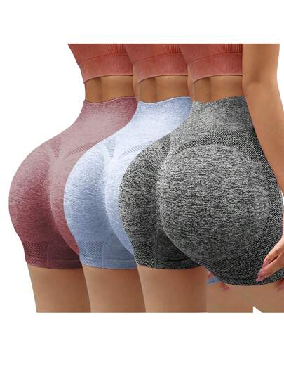 3 pièces Shorts de cycliste sans couture Space Dye scrunch butt, shorts stretchy