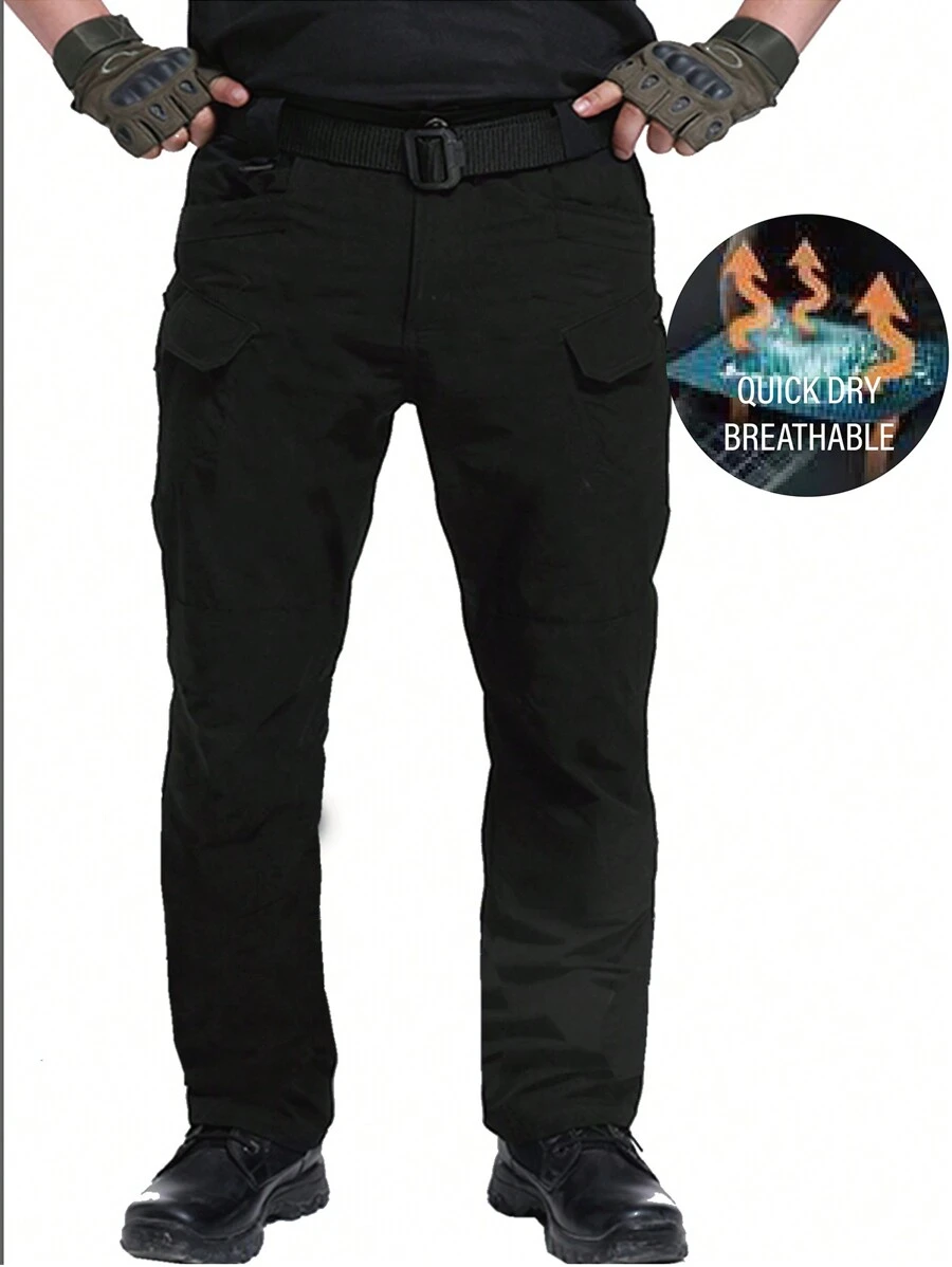 男友风男士拉链口袋侧工装裤 - 黑色 - 查看 1