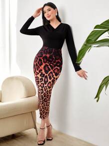 Modelyn Của phụ nữ In hoa Báo Cổ v Tay áo dài Đầm - màu đen - Xem 5