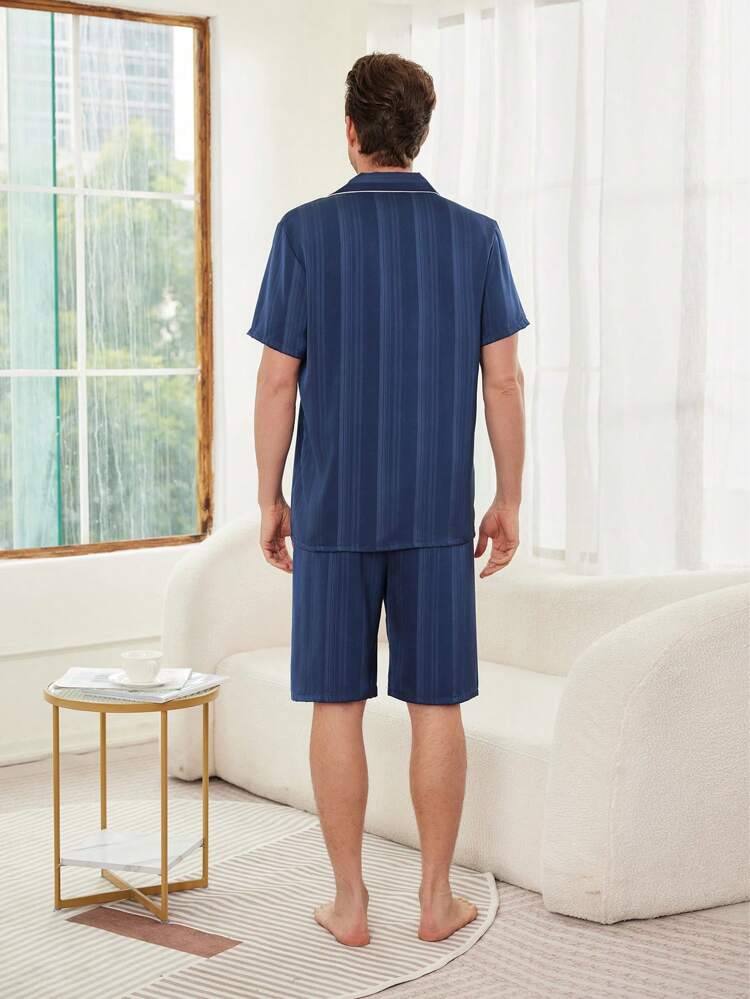Men's Striped Short Sleeve Shirt And Shorts Pajama Set