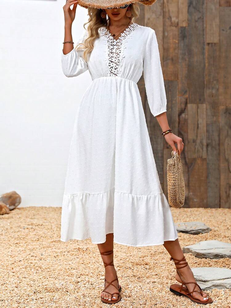 Solid Color Lace Hem Dress