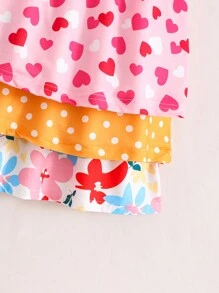 3 Piezas Vestido De Manga Corta Para Niñas Con Estampado Completo Y Cuello Redondo - Multicolor - Ver 5