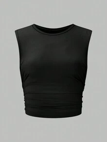 SHEIN Essnce 女式褶皺側邊肋紋坦克上衣 - 彩色 - 查看 3