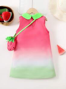 SHEIN Váy không tay cổ Peter Pan in họa tiết dưa hấu cho bé gái + Túi - Nhiều màu - Xem 2