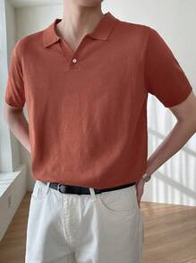 DAZY Men Solid Polo Neck Knit Top Business Attire - Burnt Orange - View 6