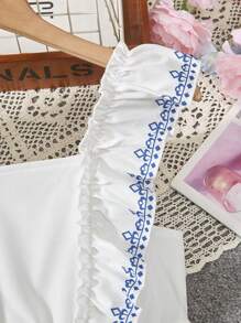 SHEIN Tween Girls' Printed Dress With Ruffled Hem - White - View 5