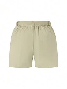 SHEIN LUNE Short De Couleur Unie De Grande Taille Avec Poches - Kaki - Voir 2